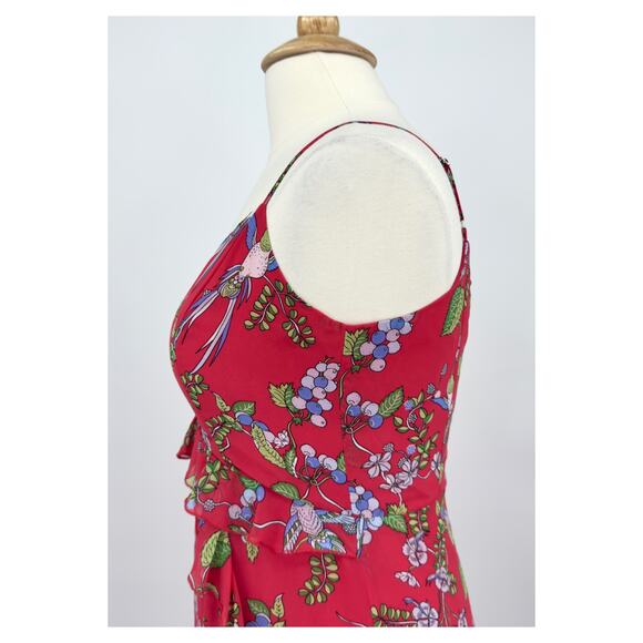 Nanette Lepore Sleeveless Maxi Dress Sz 6 Red Chiffon Floral Hummingbird Print - Picture 11 of 15